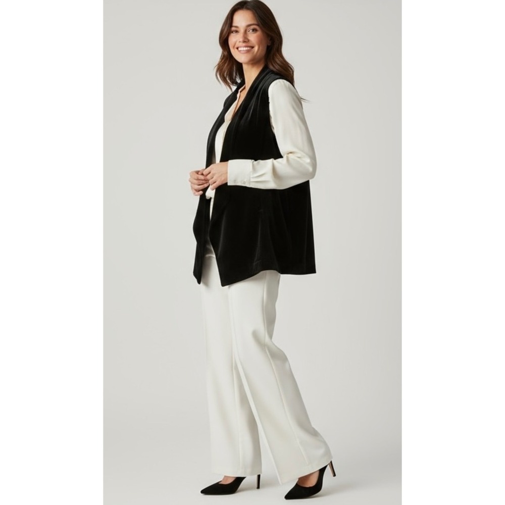 WYNNE LAYERS Black XL Velvet Shawl Collar Sleeveless Vest Blazer‎ Womens - Picture 2 of 9